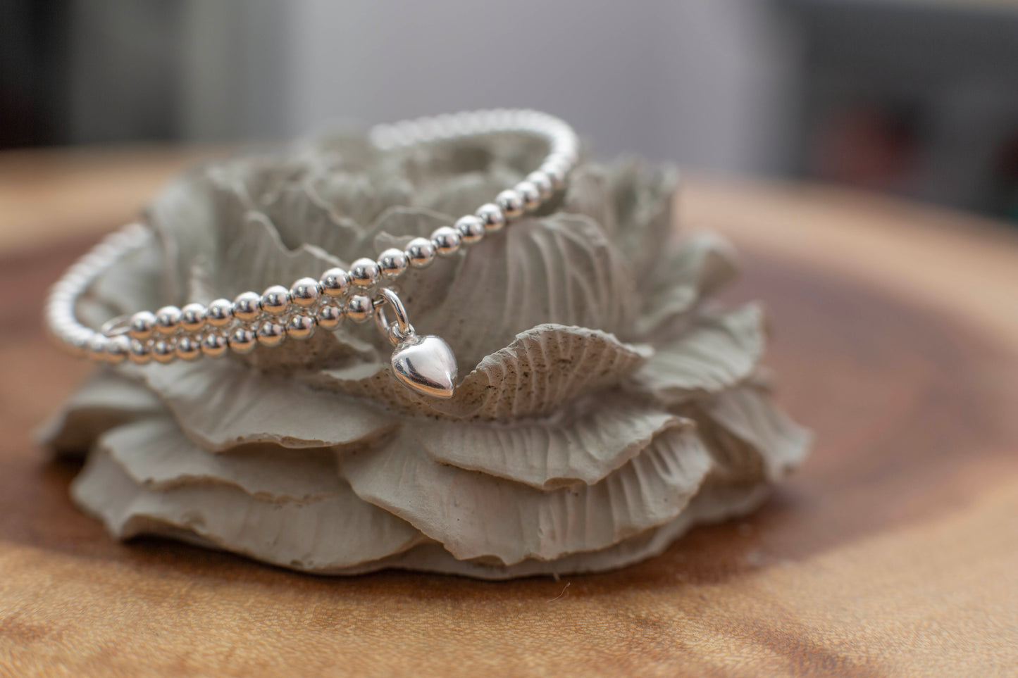 BEAD BRACELET WITH HEART| SILVER