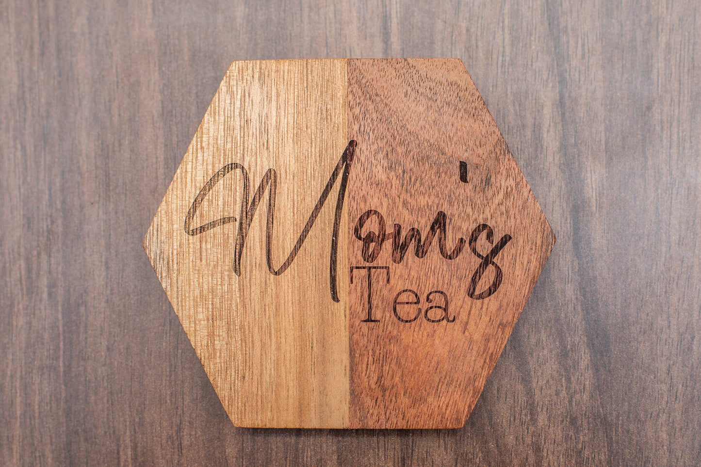 MOM'S TEA HEX COASTER | NATURAL WOOD